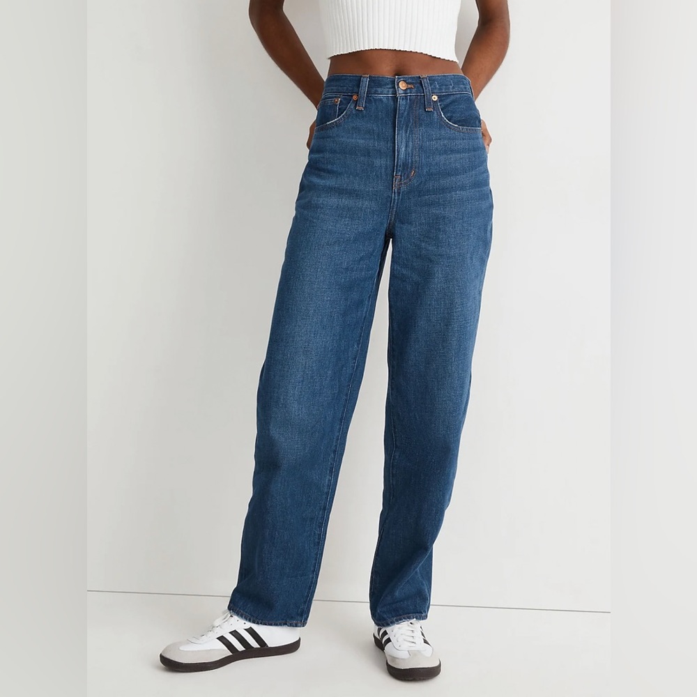 NWT Madewell Baggy Straight Jeans in Dark Worn Indigo Wash - Picture 2 of 6